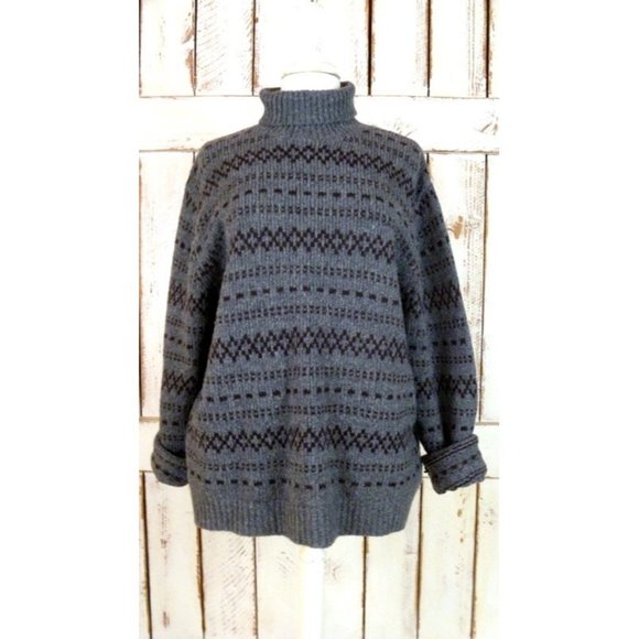 90s vintage grey/brown tribal print winter snow cabin turtle neck wool sweater - Picture 4 of 4